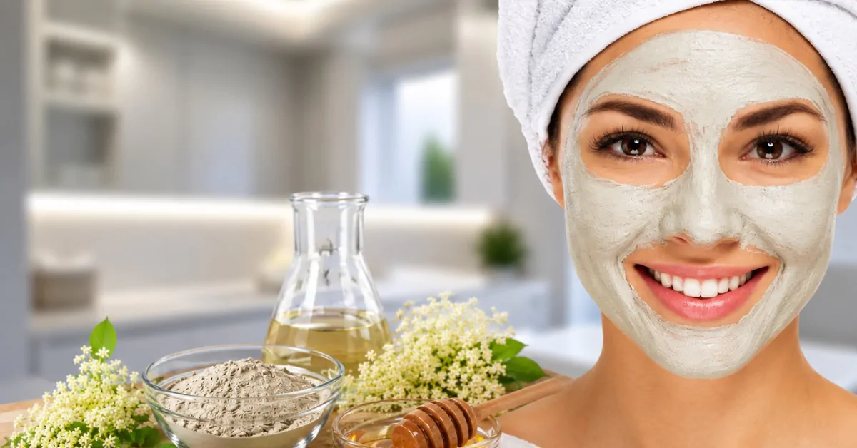 Masque à l'argile et fleur de sureau réalisé maison pour prendre soin naturellement de la peau.
