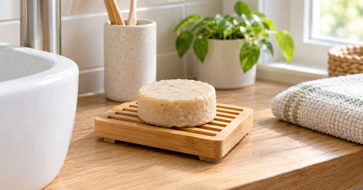 Shampoing solide séchant sur un porte-savon